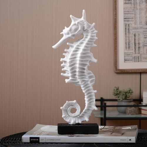HAUCOZE Seahorse Statue Ocean Decor Modern Home Sculpture Polyresin Table Centerpiece Gift Art for Bookshelf Bedroom 13.4 Inch