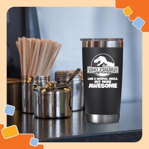 NewEleven Fathers Day Gift For Uncle From Niece, Nephew - Funny Unkie Gift, Uncle Birthday Gifts - Best Present For New Uncles, Funcle, Unky Announcement - 20 Oz Tumbler - color: Unclesaurus black