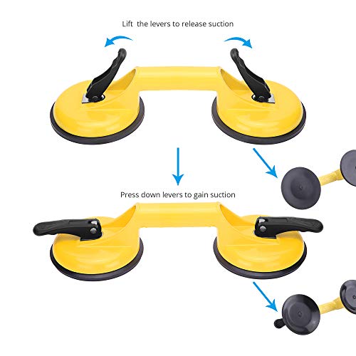 FCHO Glass Suction Cups Heavy Duty Aluminum Vacuum Plate Handle Floor Holder Hooks to Lift Large Glass/Tile Suction Cup Lifter/Moving Glasses/Pad for Lifting/Dent Puller (2 Pack) - color: Yellow