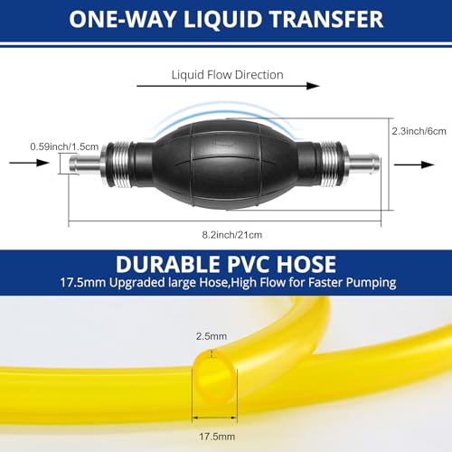 Siphon Pump Gasoline Siphon Hose Pump, Portable Hand Fuel Transfer Pump, Manual Fuel Pump with PVC Hoses for Gasoline, Oil, Diesel, Water - color: Yellow-01