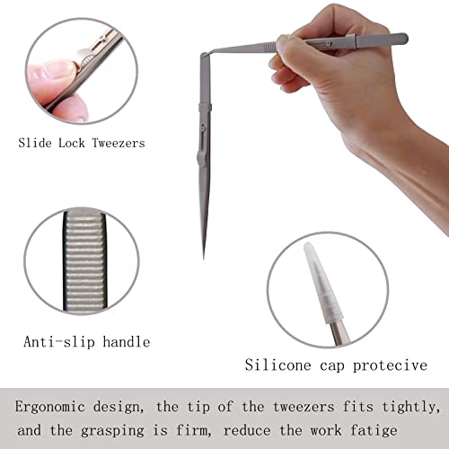 Tweezers, 5Pcs Precision Tweezers Set - Anti - Static Stainless Steel Tweezers for Electronics, Jewelry Making, Medical and Laboratory Work, Craft, Model Building, Soldering, Watch, Car Repair, Etc - color: Silver