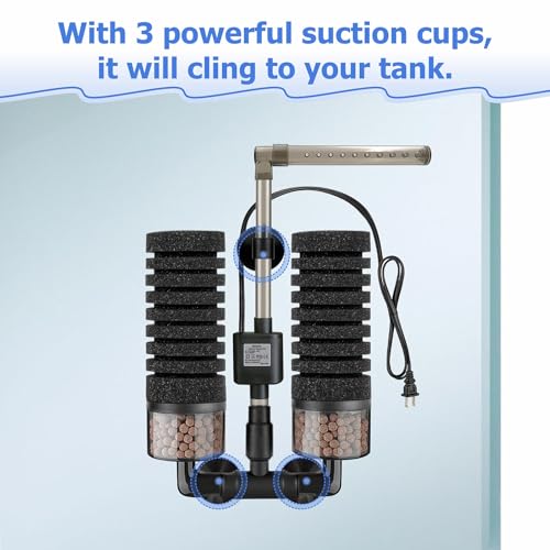 Upgrade Aquarium Electric Power Sponge Filter with Submersible Pump ，Ultra-Quiet Motor with Bio Ceramic Media Balls and 2 Spare Sponge (L for 20-55 Gal) - size: 20 to 55 Gallons