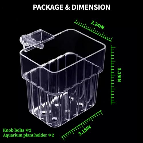 2 PCS Aquarium Plant Holder Top Hanging Fish Tank Plant Pot Aquarium Planter Cups for Water Feature Decoration - color: Square - Clear