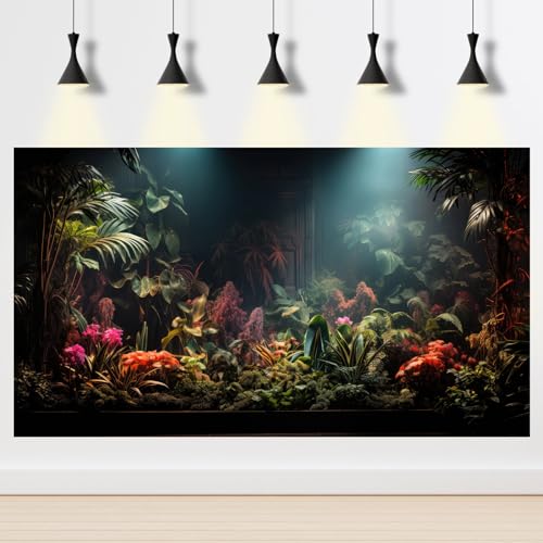 Rainforest Aquarium Background Tropical Palm Leaves Floral Pattern Fish Tank Background Jungle Plants Natural Landscape Reptile Tank Backgrounds Foggy Flowers Reptile Enclosure Backgrounds 24x12in - color: Pink_Green, size: 24(W)x12(H)inches/ 60(W)*30cm(H