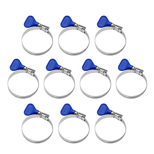 2 1/2" Blue Hose Clamps Butterfly 50-70mm (2-2.75") Thumb Screw Key Adjustable 304 Stainless Steel Pipe Clamp, 9mm Width 0.6mm Thickness Shank Card, for Pipeline Automotive Dryer Vent Clamp - color: Blue (50-70mm)