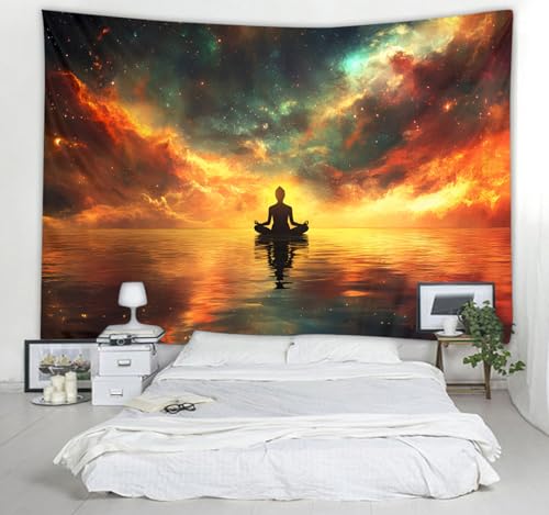 WODEJIA Meditation Yoga Tapestry, Galaxy Nebula Ocean Sunset Wall Hanging Tapestry, Spiritual Zen Large Wall Art for Bedroom Living Room Dorm Home Decor （79"x59"inches） - color: Meditation, size: 79"L x 59"W