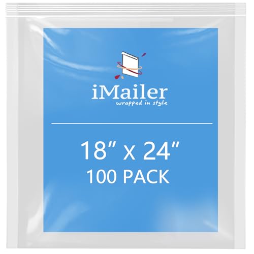 iMailer- 18" x 24" 100 Pack- 2 Mil Resealable Zip Bags- Clear Plastic Bags with Zip Top Lock for Storage, Organizing, Crafts, Travel - size: 18" x 24" 100 Pack