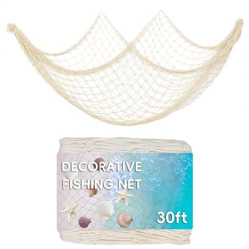 30 ft Fishing Net Decor, Large Fish Net Decorations | decorative fishing net for Pirate Mermaid Ocean Beach Hawaii Under The Sea Nautical-Themed Party - size: 30ft