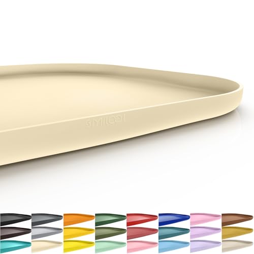 SMILOOL Silicone Pet Food Mat with Raised Edge for Food and Water Bowl, Dog Feeding Mats, Cat Food Trays for Floor Waterproof, Rubber Tray for Dogs and Cats, 19 x 12 x 0.7 White Sand(Yellow Cast) - color: White Sand (Yellow Cast), size: 19"L x 12"W