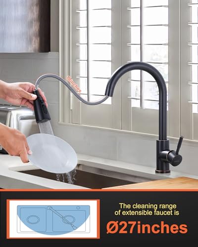 Bronze Kitchen Faucet with Sprayer, WOWOW Stainless Steel Kitchen Sink Faucet Oil Rubbed Bronze, High Arc Pull Down Kitchen Faucets for Sink - color: C: Oil Rubbed Bronze, style: Kitchen Faucet