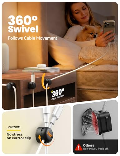 8 Pack JOYROOM Magnetic Cable Clips Organizer [Cord 360° Rotatable] Wire Keeper Holder with Strong Adhesive, Nightstand Desk Cable Management Phone Charger Holder for Car Wall Home Office Accessories