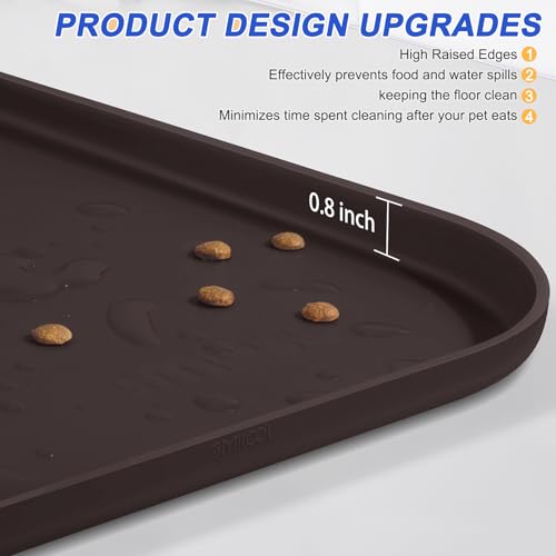 SMILOOL Silicone Pet Food Mat with Raised Edge for Food and Water Bowl, Dog Feeding Mats, Cat Food Trays for Floor Waterproof, Rubber Tray for Dogs and Cats, 22 x 14 x 0.8 Darkbrown - color: Dark Brown, size: 22"L x 14"W