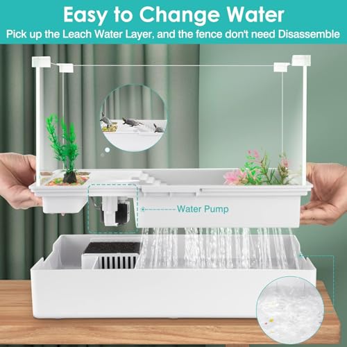 Geegoods Turtle Tank Aquarium (Tank + Light + Water Pump), Turtle Tank Starter Kit with Platform Plants for Small Reptiles Habitat（23.6"×14.2"×10.4"） - size: XL+Light+Water Pump