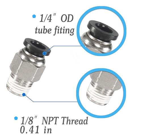1/4 Air hose fittings, Push to Connect Air fittings Male Straight 1/4 Inch Tube OD x 1/8 NPT Thread Fitting (Pack of 10) - size: OD 1/4 - NPT 1/8, style: Male thread