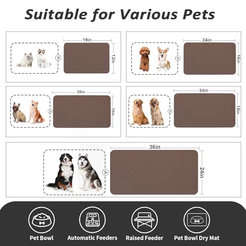 HotLive Dog Food Mat - Absorbent Cat Mat for Food and Water, No Stains Pet Feeding Bowl Mat, Easy to Clean Pet Placemats, Quick Dry Dog Water Dispenser Mat for Messy Drinkers | Brown 12"x 19" - color: Brown, size: 12"x19"