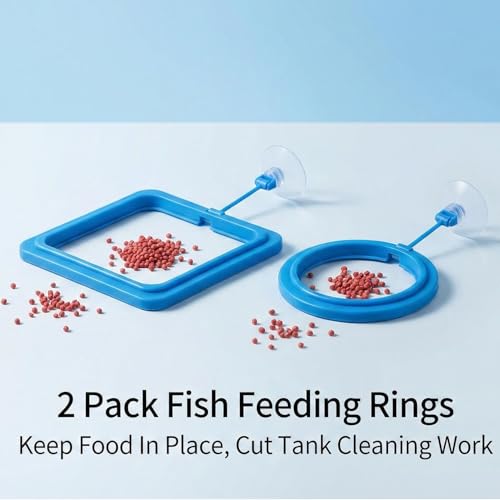 Betta Fish Feeding Ring: 2-Pack Floating Food Holder with Suction Cup - Prevents Food from Entering The Filter - Aquarium Accessories for Betta Goldfish Guppy Turtle