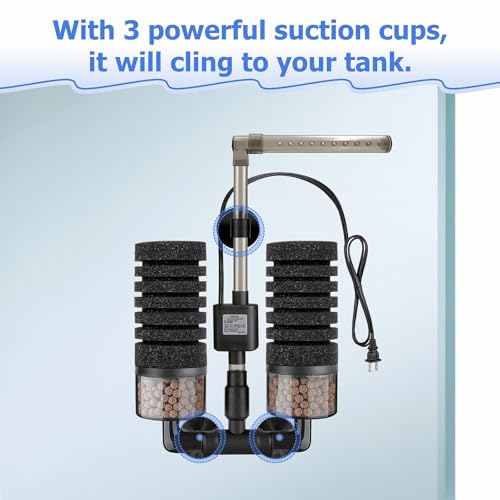 Aquarium Electric Sponge Filter with Submersible Water Pump Silence Motor for Shrimps,Bettas with Bio Ceramic Media Balls and 2 Spare Sponge,Venturi Nozzle and Rain Mode (S for 10-20 Gal) - size: 10 to 20 Gallons