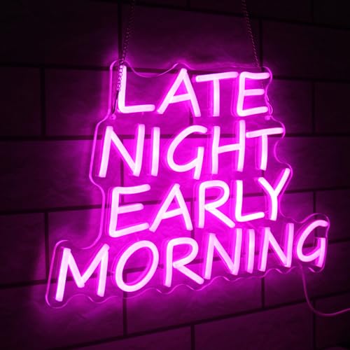 Bar Neon Sign Late Night Early Morning Neon Signs for Wall Decor Beer LED Neon Sign Pink Letter Neon Light Sign Dimmable Neon Lights for Bedroom Bar Party Hotel Club Party Man Cave Decor - color: Pink