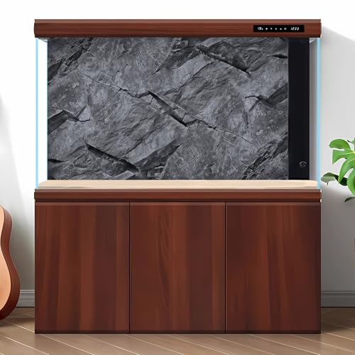 Rock Aquarium Background Underwater Black Grey Stone Fish Tank Background Black Rocky Terrarium Background Black Rock Reptile Habitat Background for Pets Wallpaper Poster Decors 24x12in - color: White Grey, size: 24(W)x12(H)inches/ 60(W)*30cm(H)