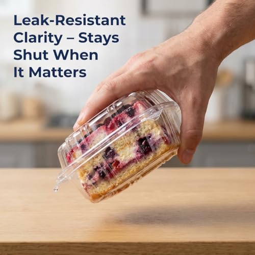 Mr Miracle Clamshell Containers - Clear Disposable Plastic To-Go, Leak-Resistant and Durable for Delivery like Uber Eats, Ideal for Cakes, Salads, Small Sandwich, Personalizable (5" X 5" - 100 Count) - size: 5" X 5" - 100 Count