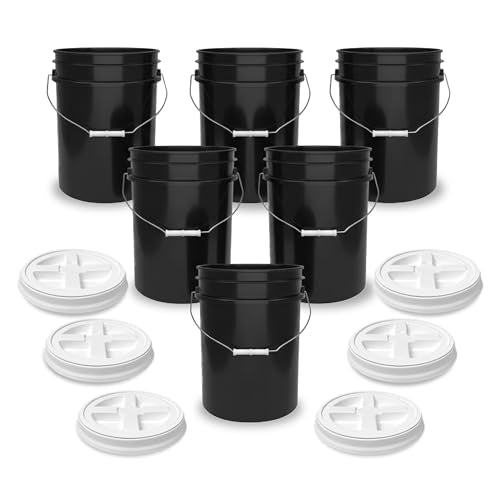ePackageSupply 5 Gallon Bucket - Food Grade Bucket with Airtight Gamma Seal Screw-On Lid, BPA-Free, Heavy-Duty 90 Mil HDPE Plastic, Bulk Storage, Durable Container, Made in USA, Black/White, 6 Packs - color: Black/White, size: 6 Packs