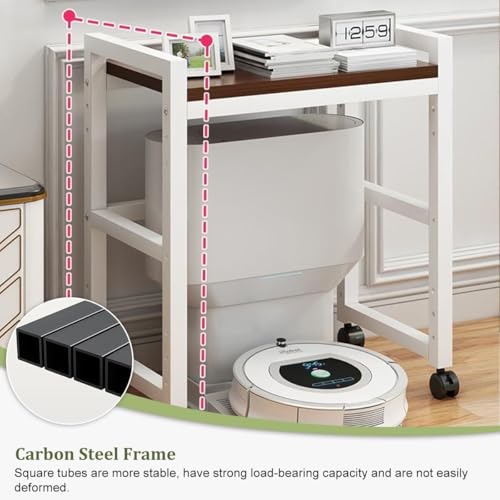 Robot Vacuum Stand Cabinet with Wheels - Mobile Storage Rack for Robot Vacuum Cleaner, Fish Tank Stand Accent End Table for Living Room Home Office(Black,19.6x14 in) - color: Black, size: 19.6x14 in
