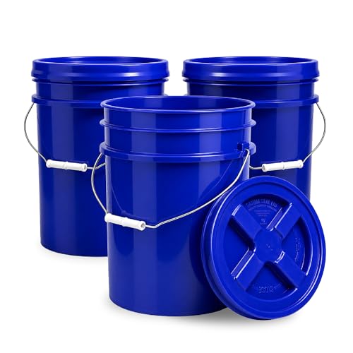 ePackageSupply 5 Gallon Bucket - Food Grade Bucket with Airtight Gamma Seal Screw-On Lid, BPA-Free, Heavy-Duty 90 Mil HDPE Plastic, Bulk Storage, Durable Container, Made in USA, Blue/Blue, 3 Packs - color: Blue/Blue, size: 3 Packs