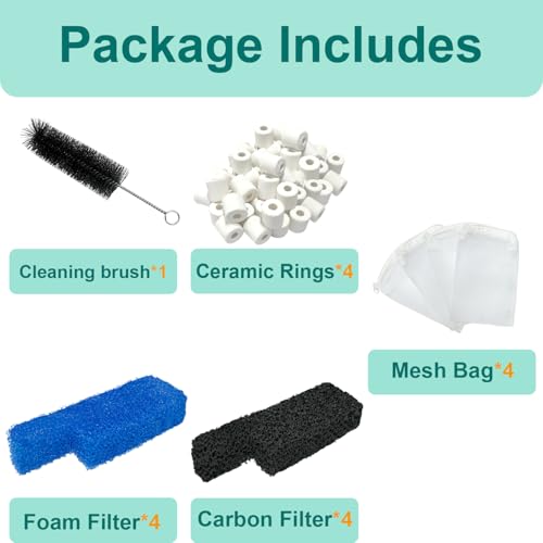 Aquarium Media Maintenance Kit Compatible with Seachem Tidal 35 Gallon Power Filters, Includes 4 Packs Ceramic Rings, 4 Packs Blue Foam Filters and 4 Packs Carbon Sponge Filters - size: Seachem Tidal 35 Series