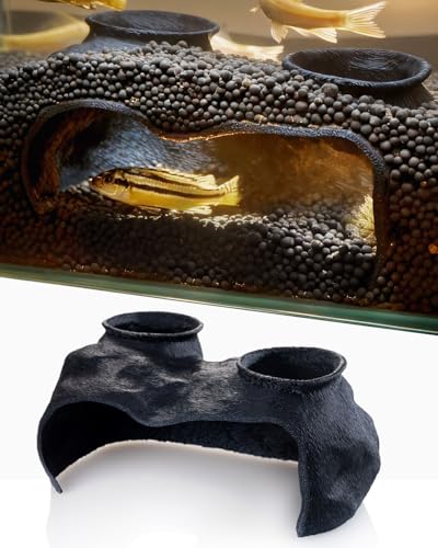 Dual-Entrance Rock-Texture Cave – Fish Tank Decor & Aquarium Cave with 2 Tunnels, Pleco Cave 6×3.4×2.3in