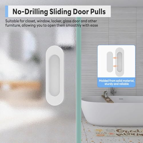 2 Pack Self Stick Sliding Door Handles, Aluminum Alloy 4 Inch Self Adhesive Cabinet Knobs for Push-Pull Glass Barn Doors, Closets, Wardrobes, Windows (2, White) - color: White