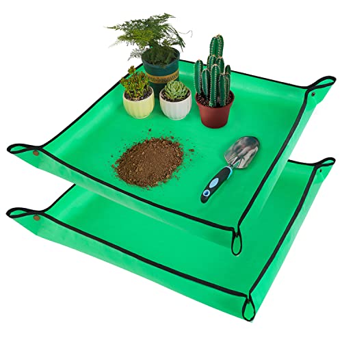 HNXTYAOB 2 PCS 27 "x 27" Repotting Mat for Indoor Plant Transplanting and Mess Control Thickened Waterproof Potting Tray Foldable Succulent Potting Mat Portable Gardening Mat Green - color: 2 Pcs Green, size: Small 27" x 27"