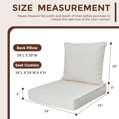 FUNHOME Outdoor Seat Cushion Set 24 x 24 x 4 Inch,Water Resistant Outdoor Chair Cushions for Patio Furniture,Thick Deep Seating Pads for Outside Chair Sofa Couch, Cream Beige - color: Cream Beige