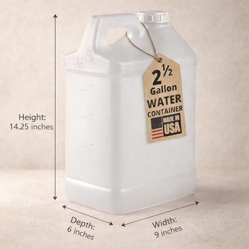 kitchentoolz 2.5 Gallon Water Jug – Water Container Heavy-Duty HDPE Carboy for Automotive Used Oil Container & Liquid Storage – 10 Liter Water Jugs with Secure Lid – Made in USA - color: Translucent