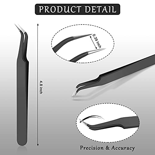 Honoson 9 Pieces Curved Pointed Craft Tweezers Stainless Steel Precision Tweezer with Protective Cover for Rhinestones Dried Flowers Craft Stickers Eyelash Extension Jewelry Making(Black) - color: Black