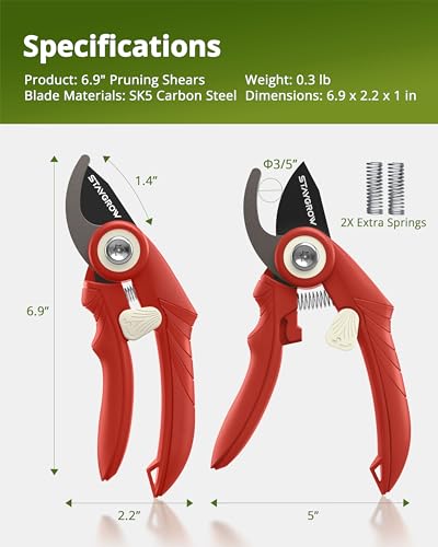 Pruning Shears - 6.9" Professional Garden Shears with SK5 Stainless Steel Sharp Blades, Garden Clippers with Comfortable Grip Hands and Safety Lock, Gardening Tools for Men Women - Red - style: 6.9" Bypass Red