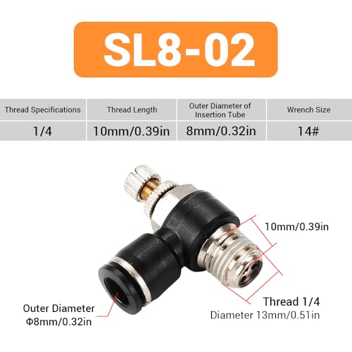 10Pcs Push to Connect Air Flow Control Valve, Black 5/16in Tube OD x 1/4" Male Thread 90 Degree Elbow Speed Control Valve Pneumatic Connector Quick Fittings - size: Male Thread G1/4 x Black (10pcs)
