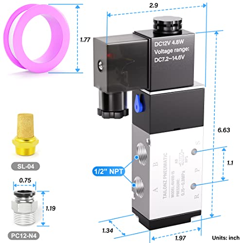 TAILONZ PNEUMATIC 1/2"NPT Solenoid Valve 4V410-15 DC12V Single Coil Pilot-Operated Electric 2 Position 5 Way Connection Type Junction Box - size: 1/2"NPT/DC12V/Junction Box, style: 2 Position 5 Way