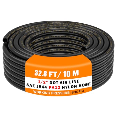 CheeMuii 32.8 FT 1/2" DOT Air Line Air Hose PA12 Nylon 1/2 Pneumatic Tubing SAE J844 DOT Air Hose 10 Meter 1/2 Inch OD Pneumatic Air Tubing Pipe Hose Line - size: 1/2"OD-32.8FT-Single Layer