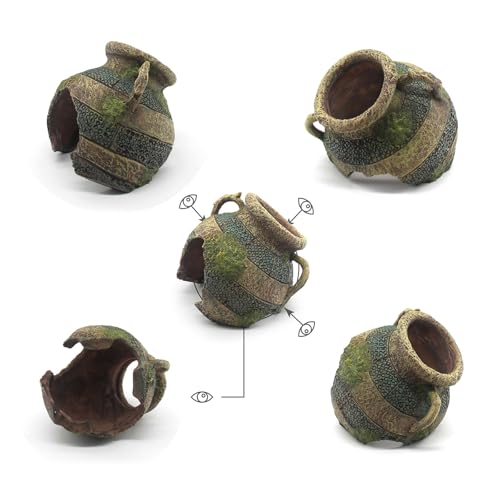 relaqcc Aquarium Decor Ruins Leaning Vase Hideaway Cave, Betta Fish Tank Accessories for Goldfish, Shrimp, Conch, Cichlid