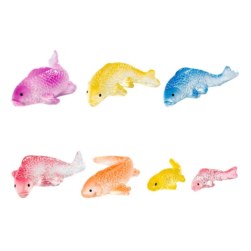 7 Pcs Colorful Koi Resin Figurines for Fish Tank - Miniature Ornaments for Terrarium Bottle, Fairy Garden Scene, Birthday Cakes, DIY Aquascape Kit, Aquarium Moss Layout Desktop Landscape Accessories