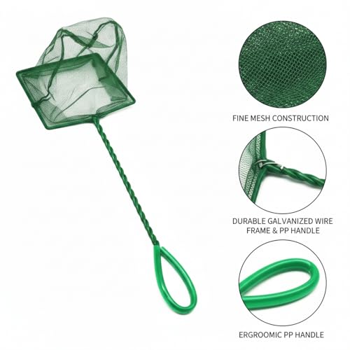 Square Frame Aquarium Fish Net with Green Mesh (1 PC) - size: 14.17 x 4.72 x 3.94"
