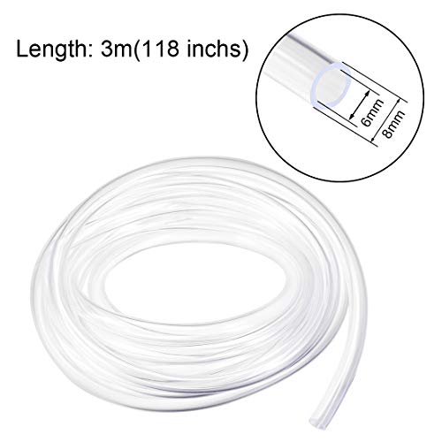 uxcell PVC Hose Tube, 6mm(0.23") ID x 8mm(0.31") OD 3 Meter 9.8ft Clear Vinyl Tubing, Plastic Flexible Water Pipe - size: 6x8mm