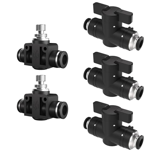 5/32"(4mm) Push To Connect Valves,Pneumatic 5/32"(4mm) Air Control Valve,Quick Push To Connects Fittings,Throttle Flow Speed Controller - color: Black BUC+SA, size: 5/32"OD(4mm)