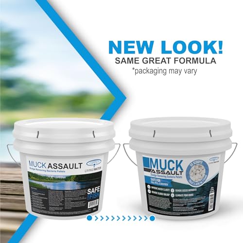 Muck Assault Sludge Remover Pellets - Natural Muck Digester with Beneficial Bacteria Enzymes to Clear Murky Water and Remove Pond Odor - Safe for Aquatic Life & Recreation (25 lbs.)