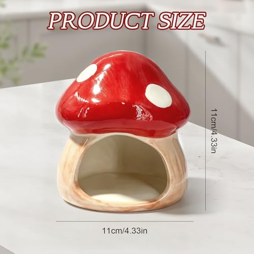 Betta Fish Tank Accessories, 4.33'' × 4.33'' Ceramic Mushroom House Aquarium Decor - Cute Red Hideout Cave Ornament for Small Fish, Shrimp, Goldfish, Hamsters & Reptiles (Red) - color: Red