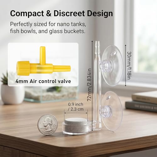 0.9 Inch Aquarium Air Stone Fish Tank Nano Bubble Stone Kit with Control Valve Ultra-High Dissolved Oxygen Diffuser for Aquarium Fish Tank and Small Bucket(Pump and Tubing Not Included)