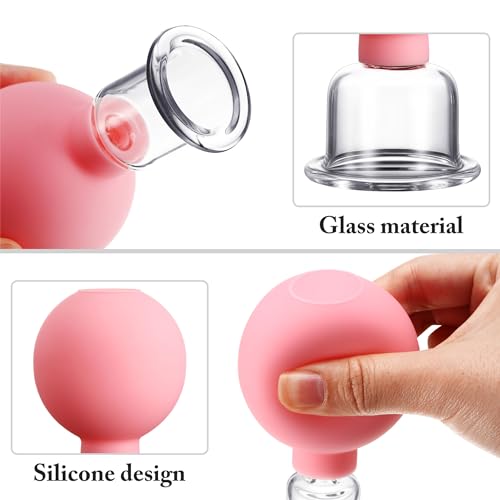 BBTO 4 Pieces Glass Cupping Set Glass Silicone Cupping Cups Massage Vacuum Suction Cupping Cups for Body Face Leg Arm Back Shoulder Muscle and Joint Pain (Pink) - color: Pink