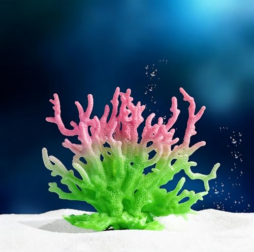 Artificial Coral Aquarium Ornament - PVC Fish Tank Decor for Aquascaping (5.9x5.12x2.17 Inch) - Green&Pink - color: Green&pink