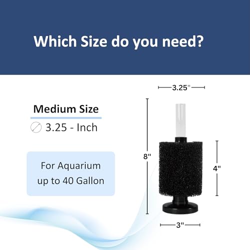 UNEAK Medium Aquarium Sponge Filter Fish Tank Silent Filteration Breeding Fry Betta Shrimp Nano Tank Accessories Air Stone 4-inch Airline Tubing up to 20 Gallon - size: Medium