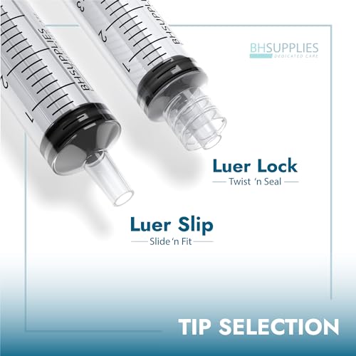 BH Supplies 20ml Luer Slip Tip Syringes (No Needle) - Sterile, Individually Wrapped - 50 Syringes